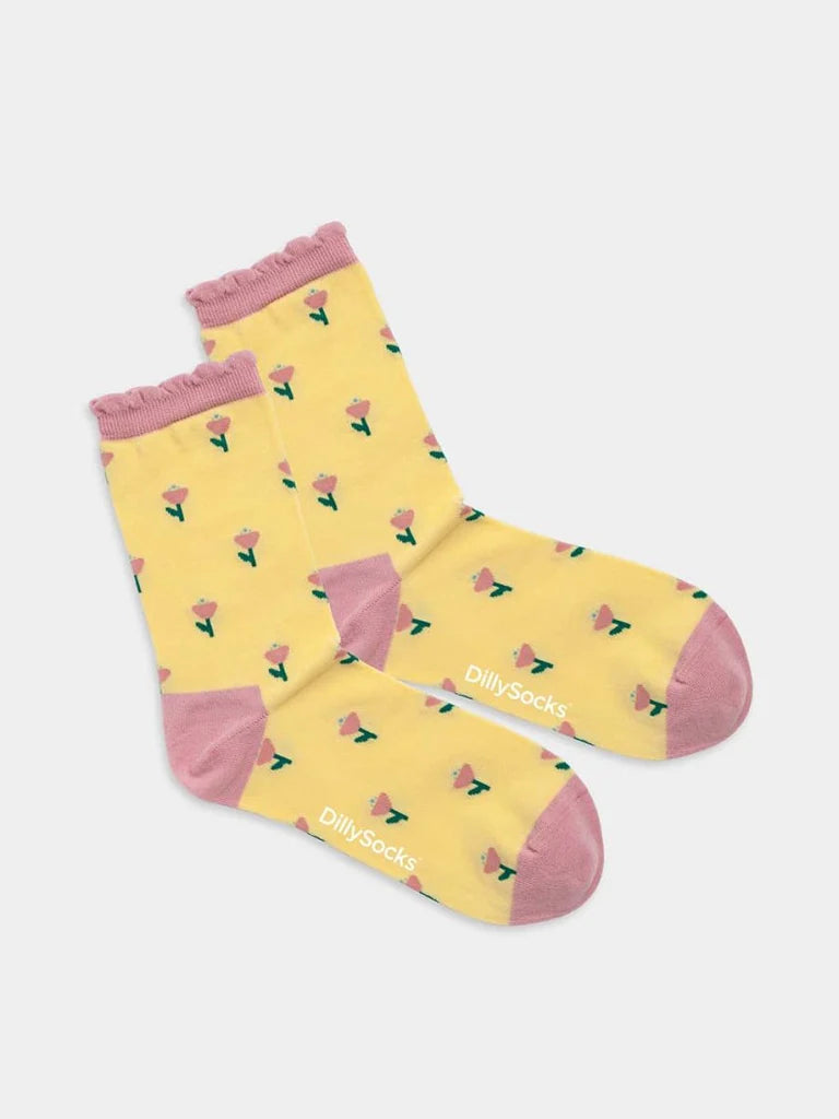 Socken Premium Yellow Field of Flowers von DillySocks