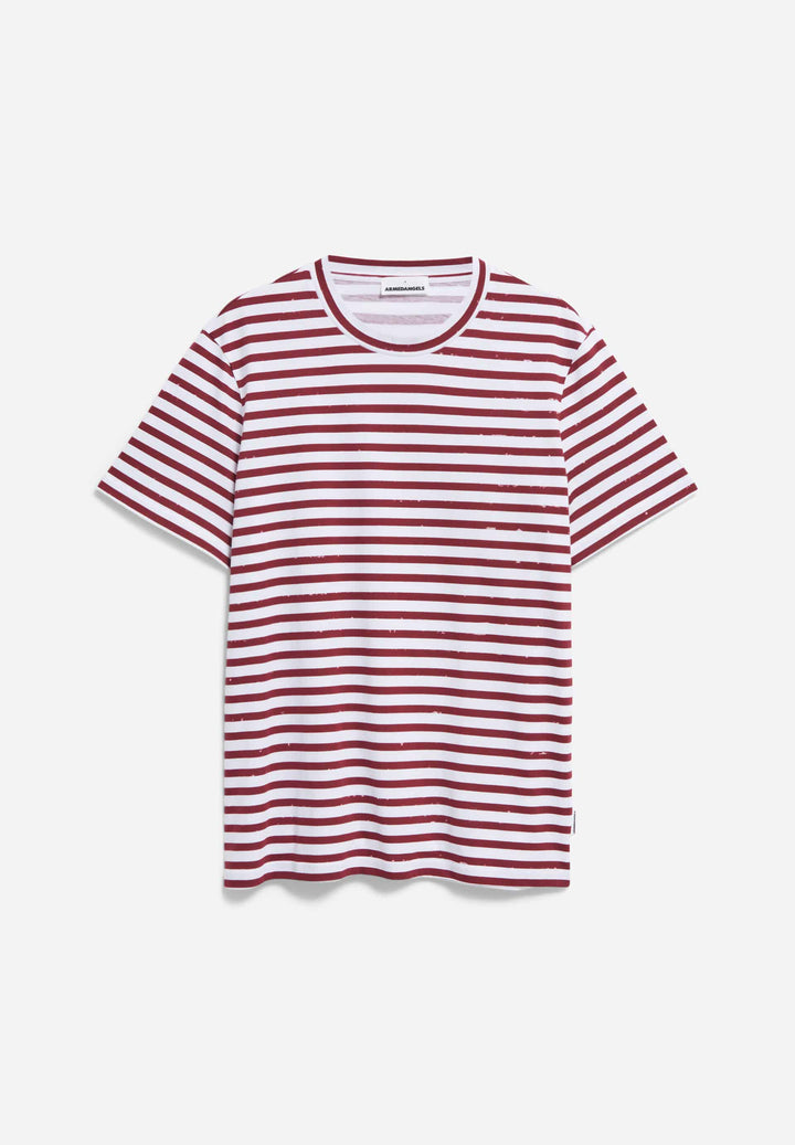 T-Shirt MALMAA STRIPES White - Dark Crimson von Armedangels