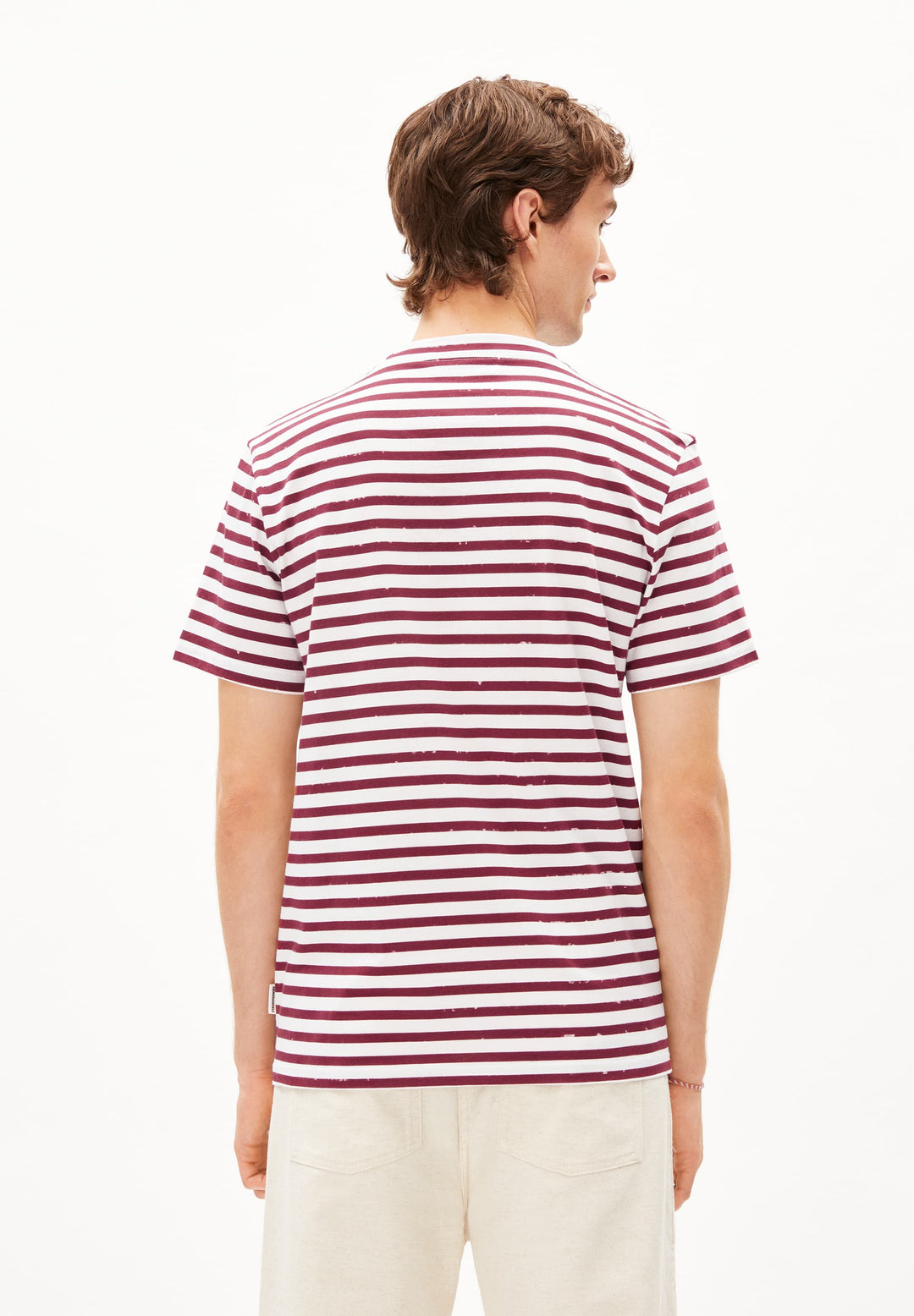 T-Shirt MALMAA STRIPES White - Dark Crimson von Armedangels